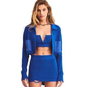 Ser.O.Ya Evelyn Cropped Knit Jacket Royal Blue Size Small NWT